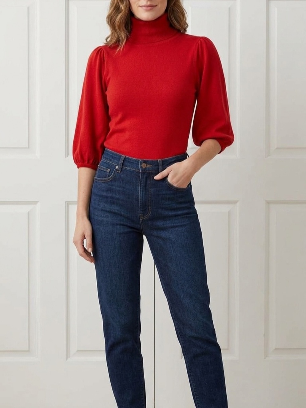 INC International Concepts Bright Red Ribbed Turtleneck Sweater